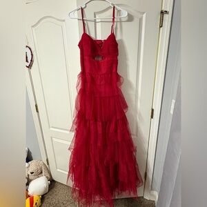 Blondie Nites Vibrant Red Layered Kids Dress